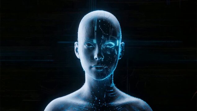 Humanoid robot with glowing circuit patterns