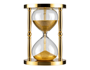 Golden Hourglass with Flowing Sand, Centered Front View, Symbol of Time, isolated on transparent background