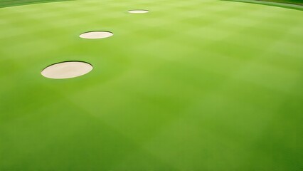 turf. Repaired patches on golf course green forming geometric patterns. event key visuals, club posters, designed for fitness apps and gym onboarding and sports event promotions and stadium branding.