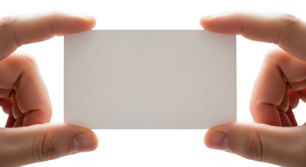 Hands holding blank card isolated on transparent background