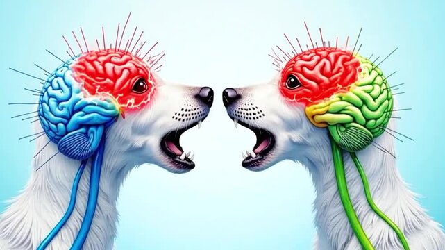 Two Dog Head with Brain. Dog Brain	