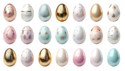 set of colorful easter eggs isolated on transparent white background.PNG