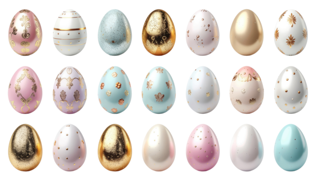 set of colorful easter eggs isolated on transparent white background.PNG - Powered by Adobe