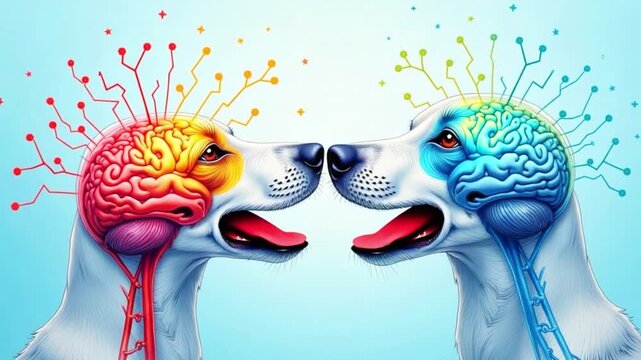 Two Dog Head with Brain. Dog Brain	