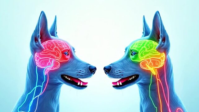Two Dog Head with Brain. Dog Brain	