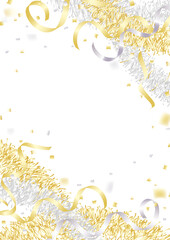 金銀のテープが飛ぶキラキラした縦向き背景イラスト