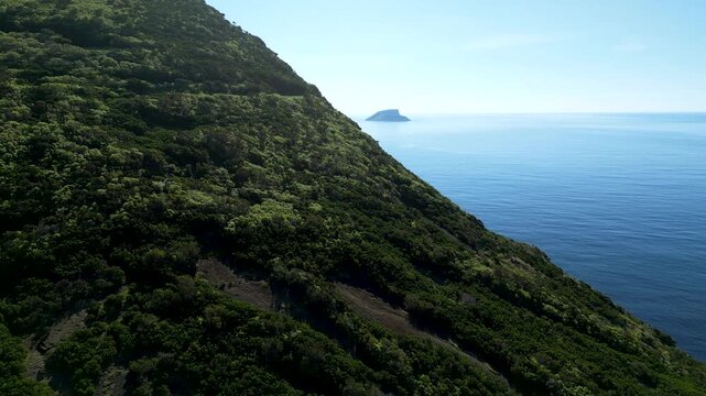 Aerial of Monte Brasil and Ilheus das Cabras, Terceira, Azores