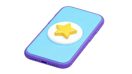 Fototapeta premium 3D render of a smartphone with a star icon on screen on transparent background
