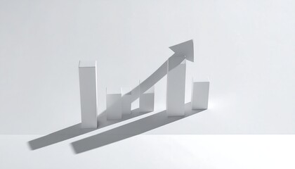 Minimalist White Bar Chart with Upward Arrow on a Clean Background.