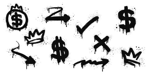 Collection of Spray painted graffiti Crown, Arrow, dollars and cross symbol. isolated on white background. vector illustration © Receh Lancar Jaya