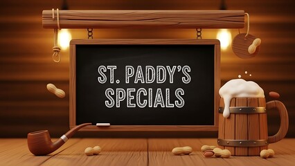 St Paddys Specials Blackboard with Beer Mug and Pipe st patricks day chalkboard