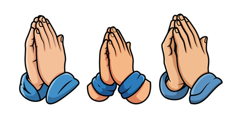 Cartoon Praying Hands Vector Illustration Set of Spiritual and Religious Gestures