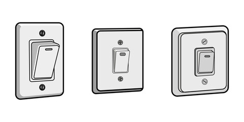 Standard Electrical Wall Switches Showing Power Off and On States Vector Graphic Design
