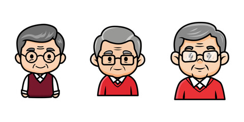 Cheerful Grandpa Cartoon Characters Diverse Senior Men Smiling with Glasses Illustrations
