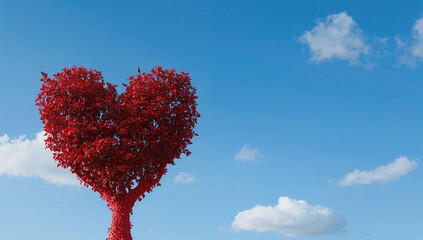 森と赤いハート形の木の組み合わせ ロマンチックな愛の象徴表現.生成AI