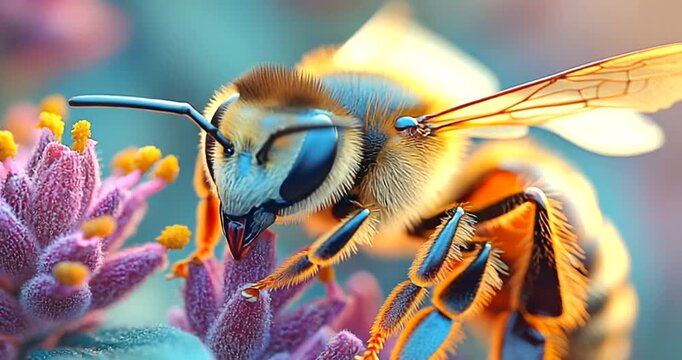 Close-up of a bee pollinating vibrant flowers
