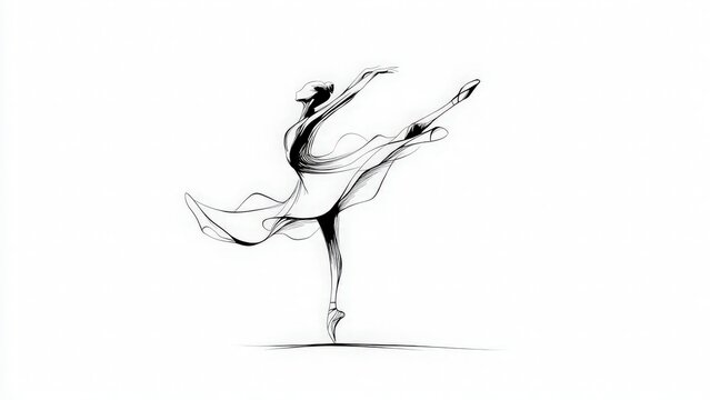 Elegant Line Art of a Ballet Dancer in Graceful Pose and Movement