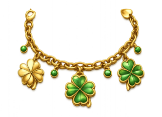 Gold charm bracelet with clover accents