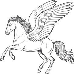 Fototapeta premium Majestic Winged Horse Vector Graphic Illustration, Mythical Creature, Fantasy Animal, Pegasus, Perfect for Mythology Projects