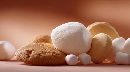 Assorted soft treats featuring marshmallows and cookies on a warm background