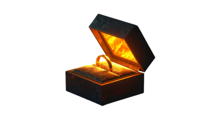 Ring sits within a dark box glowing with light