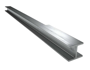 Metallic I-beam with reflective surface on black background
