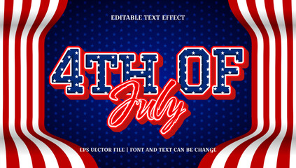 Retro Patriotic Celebration Text Effect for Independence Day Festivities with American Flag Inspired Stripes and Starry Background Design