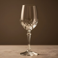 Crystal wine glass highlighted by soft gold light, professional photo style