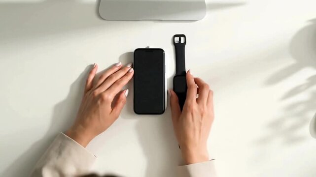 Minimalist smartphone accessories flat lay on white background | Modern mobile phone and case displayed in clean workspace | Technology flat lay featuring smartphone and protective case