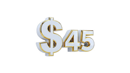 Obraz premium 3D $45 Dollar Sign and Number with Gold Trim on transparent background