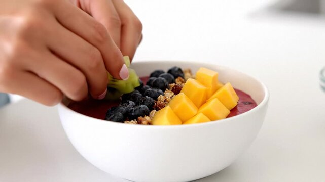 Preparing Healthy Acai Bowl with Fresh Fruits.