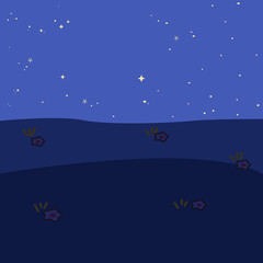 Flat Illustration of Starry Night Sky Over Field