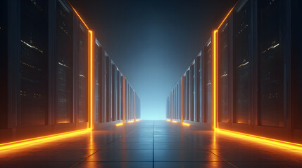 Data center infrastructure setup high-tech server environment with futuristic design and lighting
