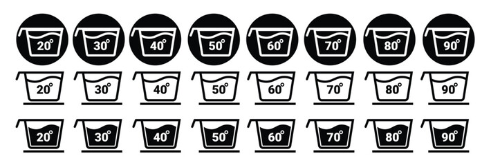 Washing Temperature Icons Set 20&deg;&ndash;90&deg; | Laundry Care Symbols Vector Pack