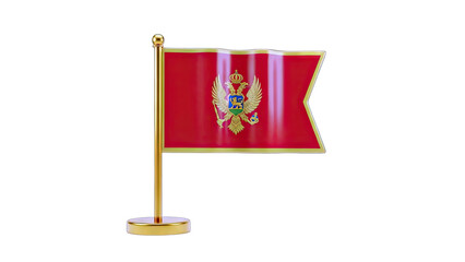 3D Montenegro Flag with Golden Stand on transparent background