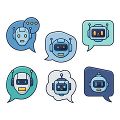 Chatbot Icons in Speech Bubbles AI Communication Concept.