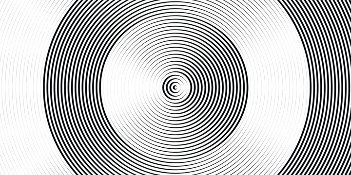 Black and White Concentric Circle Radial Lines Optical Effect Background