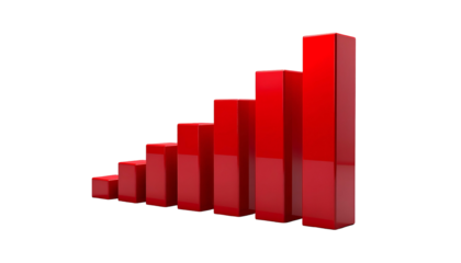 Ascending red bar graph, perspective view, polished, on a black background