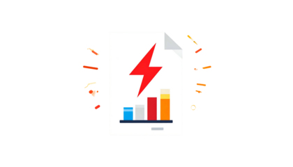 Report with energy bar chart and electric lightning bolt around it