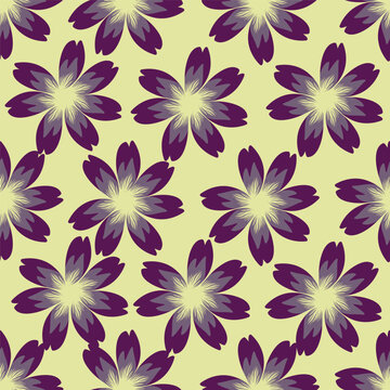 coquette seamless purple and yellow flowers pattern. Delicate petals and vibrant blossoms create an artistic and vintage botanical illustration. pastel flower seamless pattern