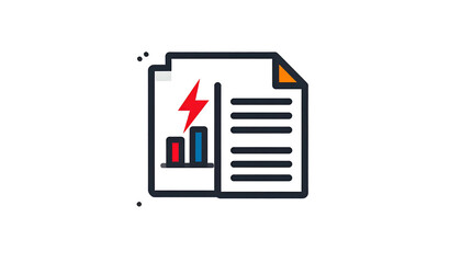 Graph on document with red lightning bolt in front