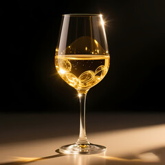 glass of white wine in golden tone
