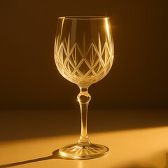 Elegant wine glass catching golden reflections, premium studio lighting