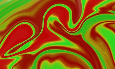 Red and green abstract liquid marble background for artistic poster and psychedelic design