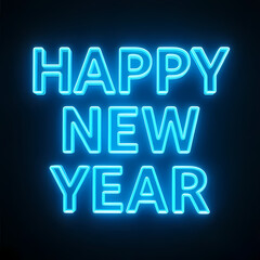 &ldquo;HAPPY NEW YEAR&rdquo; glass text glowing in blue and cyan tones