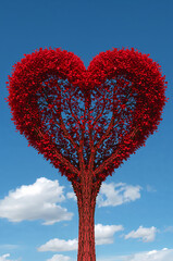 記念日キャンペーンに使える赤いハートの木の縦背景デザイン. 生成AI