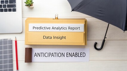 Business Conceptual Image Featuring Predictive Analytics Report, Data Insight, and Anticipation Enabled with Office Supplies