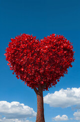 感謝と愛の象徴として使える赤いハートツリーの縦背景素材. 生成AI