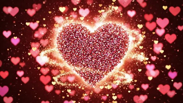 P135-particle Glitter Hearth shape glow for valentineanniversary and heart shape background 4K Video 4K 10s