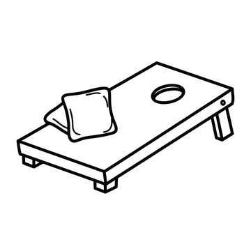 Cornhole Game Illustration with Bean Bags and Board.